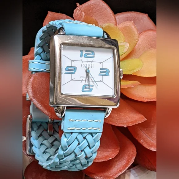 Ecclissi Turquoise Dial Sterling Silver Case White Leather Band Watch NWOT Auction price result for ecclissi watch | Barnebys auction  main image 4